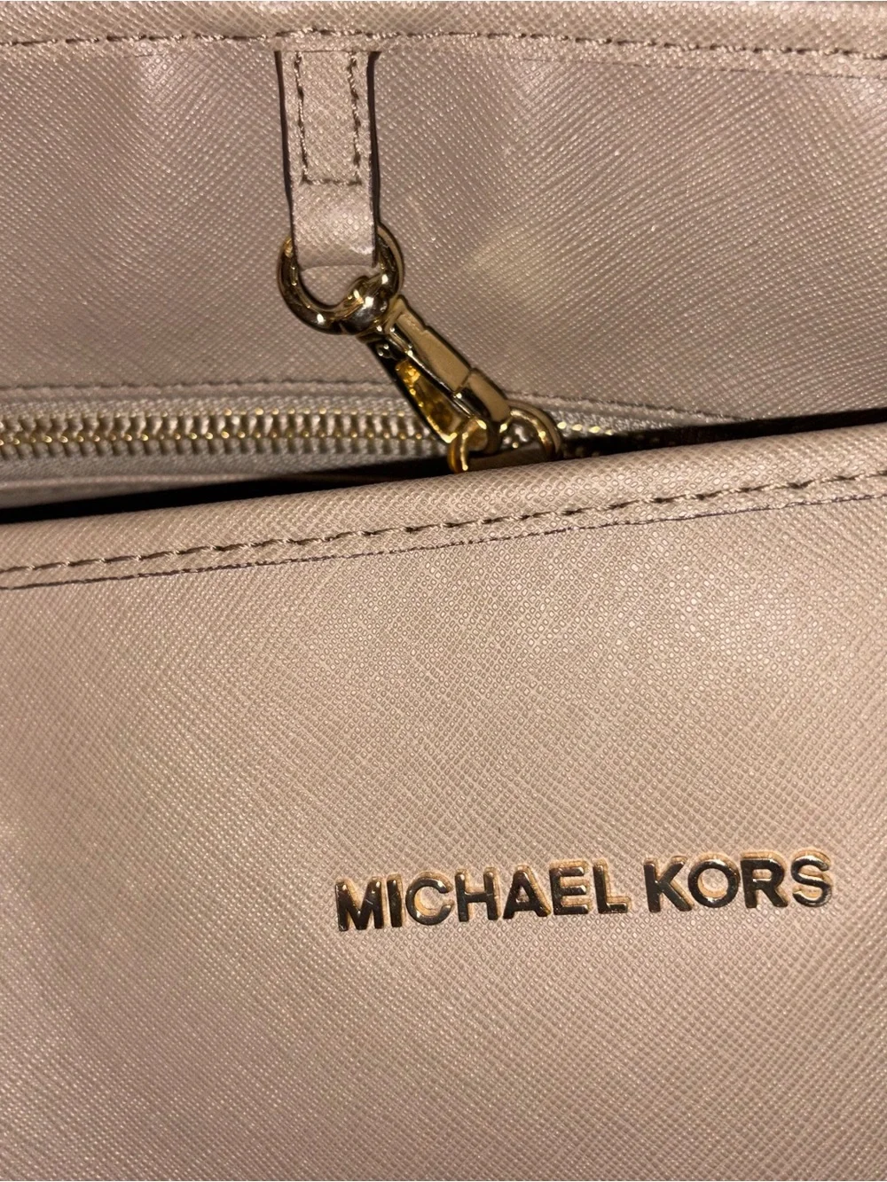 Michael Kors Taupe Saffiano Leather Tote with Gold Hardware